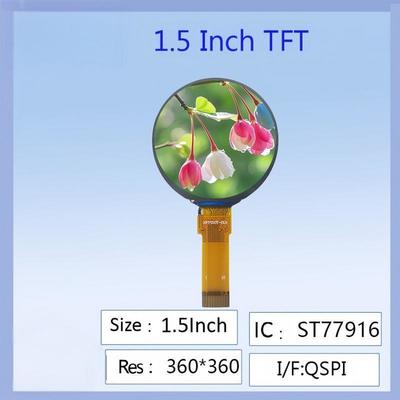 1.5インチ 丸い色 TFT LCD ディスプレイ 360x360 解像度 ST77916 ドライバー IC 高画質 広い視角 スマートウェアラブル / DIY 電子プロジェクト / 産業用機器パネル