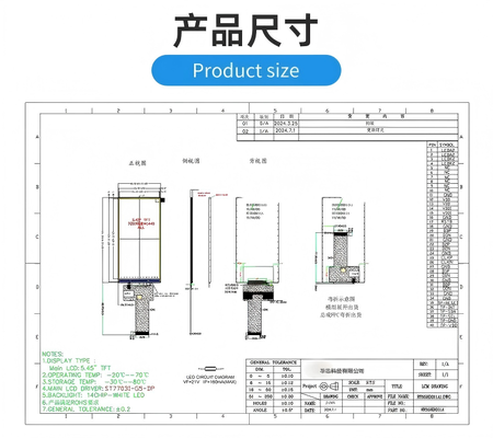 5.45 inch IPS TFT LCD Module with 720RGBx1440 Resolution and MIPI Interface